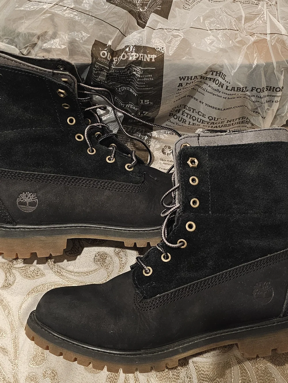 Timberland Black Suede Lace-Up Lug Sole Boots